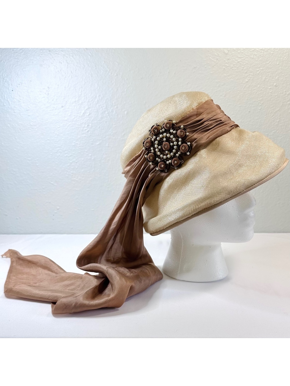 Vintage Straw and Ribbon Cloche Hat